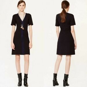 Tory Burch Sallare Tunic Dress Suede Details‎ Short Sleeve V-neck Wool Blend
